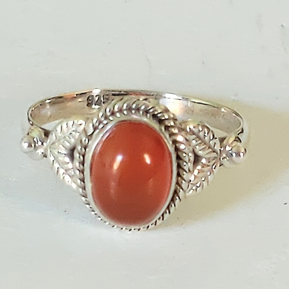 Oval Carnelian and .925 Sterling Silver Native American Style  Ring